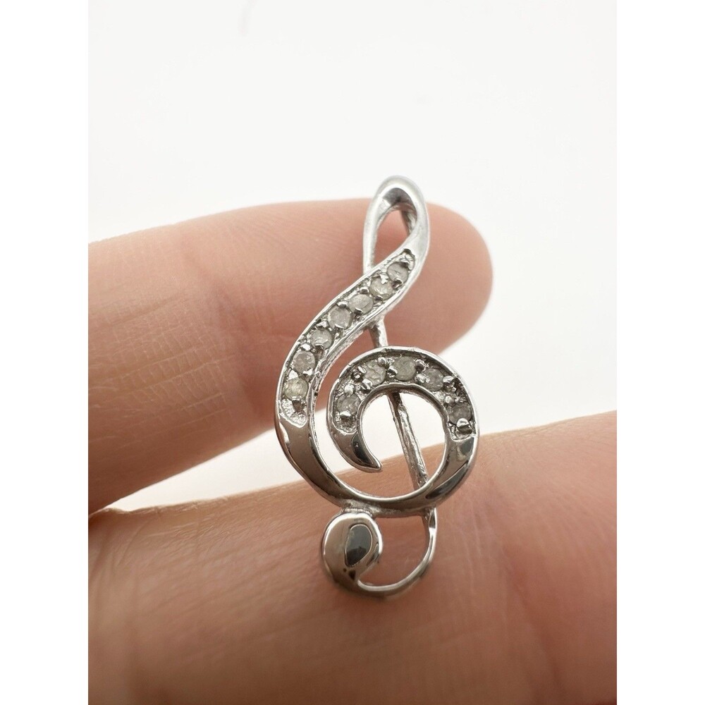 925 Sterling Silver Genuine Diamond Treble Clef Pendant